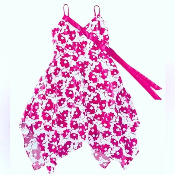 banana republic pink floral dress Women's Chiffon Bias Ruffle Midi Dress Pink Floral Regular Size 8